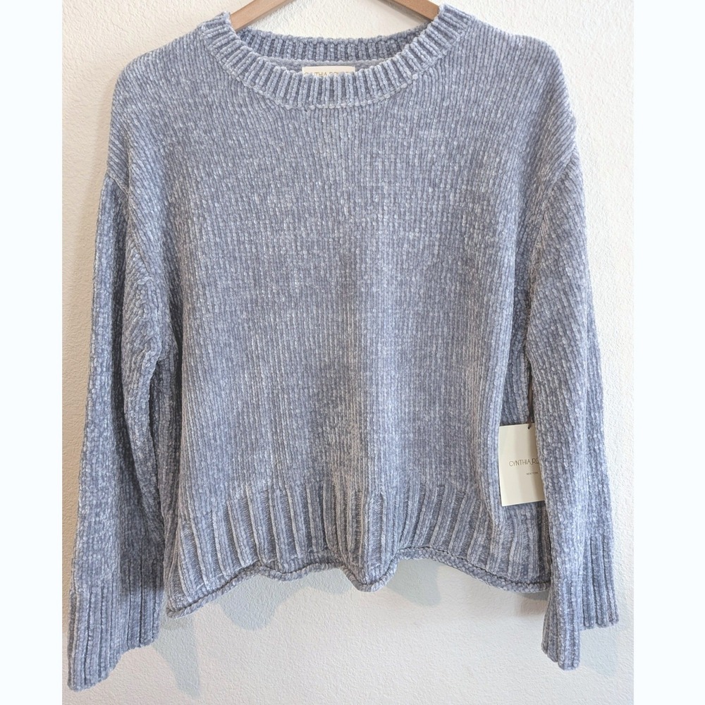Cynthia Rowley NWT Chenille Sweater Women's Large Silver Gray Cozy Soft Knit